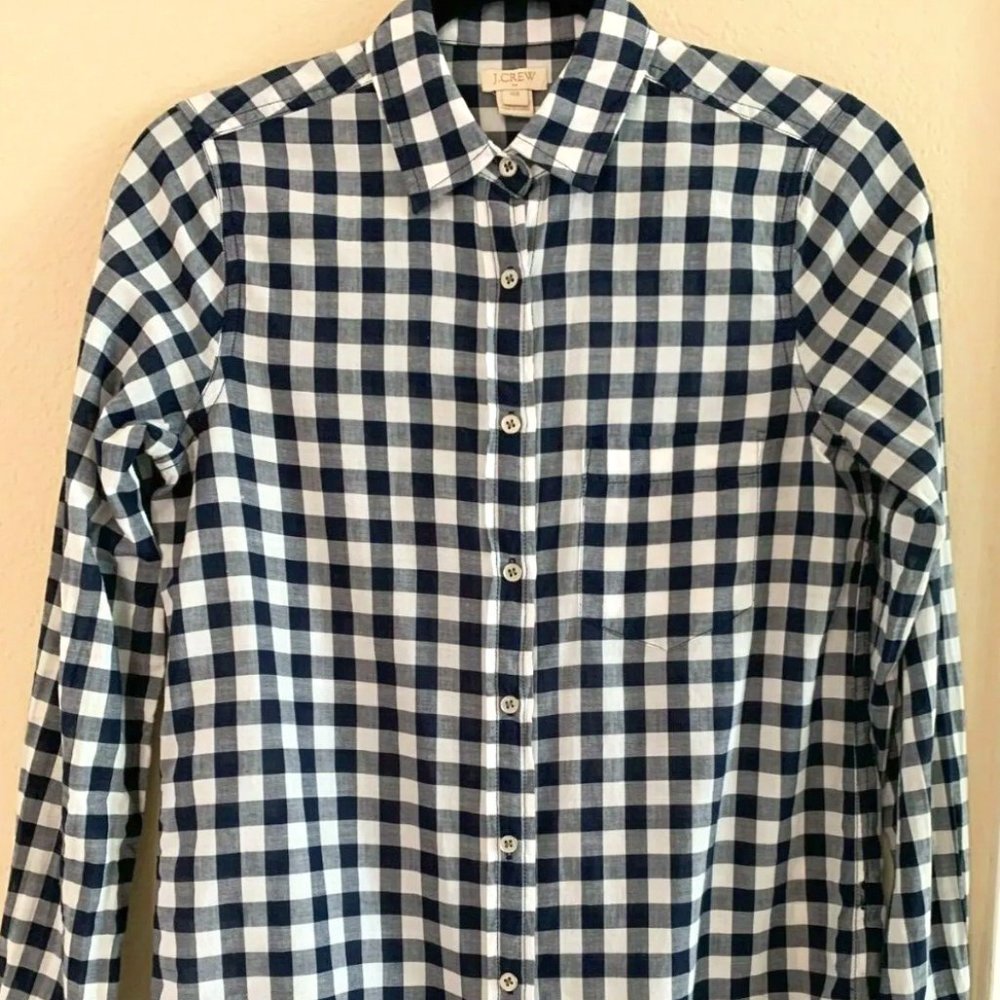 ❤️J.CREW Women’s Size XXS Shirt Long Sleeve Pocket cage white with black.